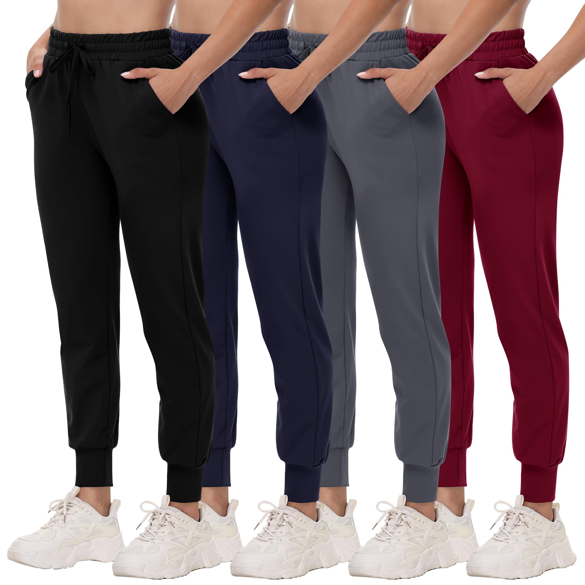 Photo 1 of 4 Pack Joggers for Women - Sweatpants with Pockets Lightweight Comfy Yoga Pants for Workout Travel Lounge