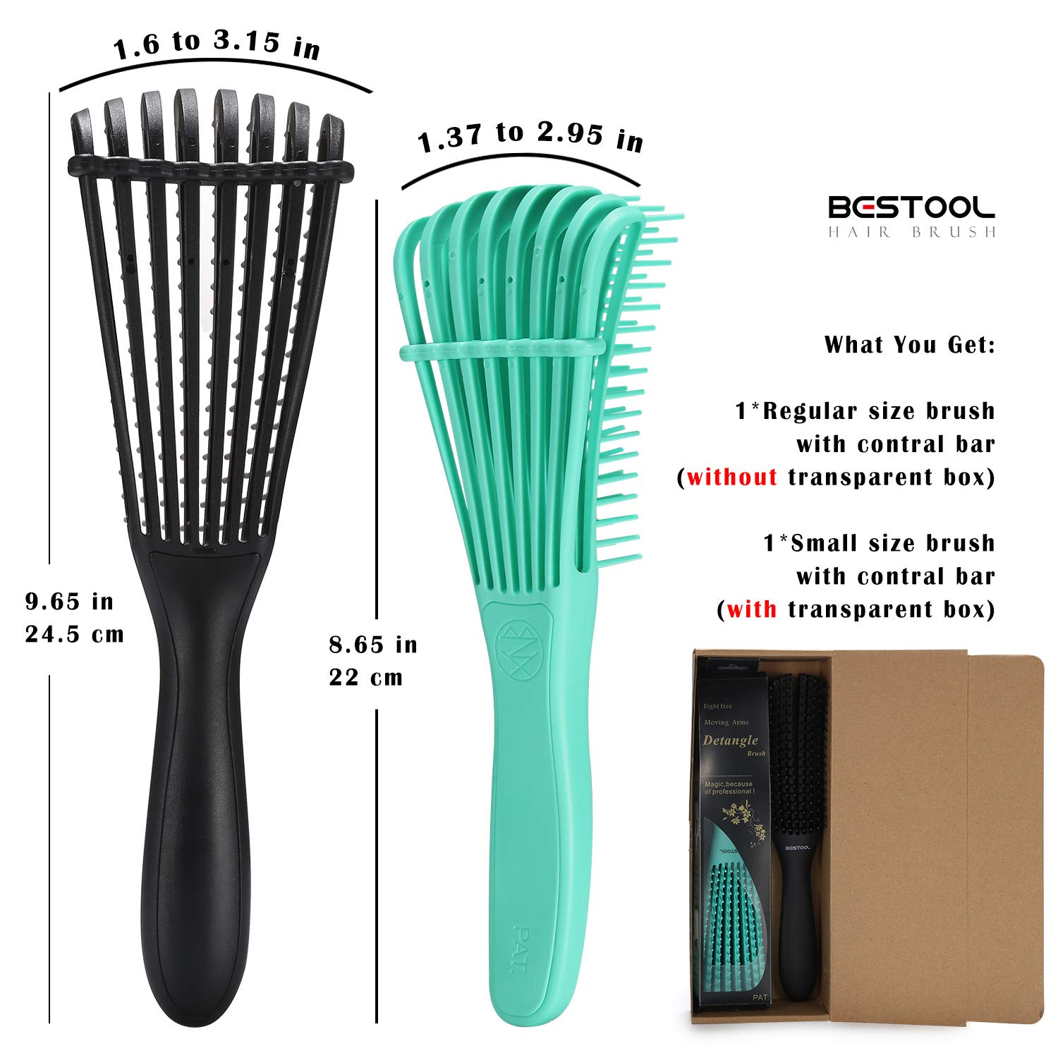 2Pack BESTOOL Detangle Brush, Detangling Brush for Black Natural Hair, Detangler Brush for Faster n Easier Defined Wet Dry 3/4abc Curly, Coily, Kinky Hair with No Pain (Black, Green) : Beauty