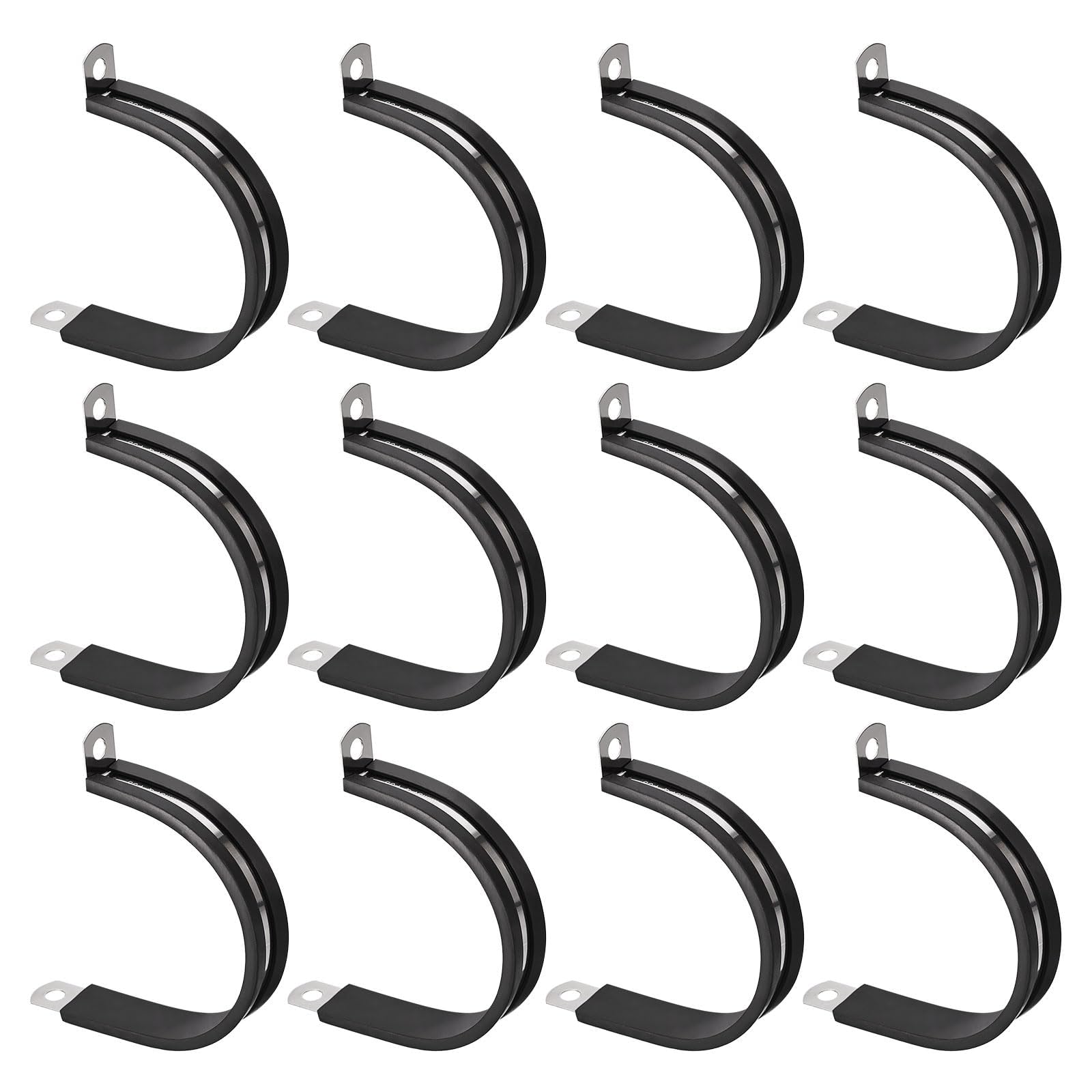 Unifizz 12Pcs 1-7/8 Inch(48mm) Cable Clamp, Rubber Cushioned Insulated Clamp 304 Stainless Steel R Shape Bracket Metal Hose Clamp Tube Holder for Pipe Wire Tube