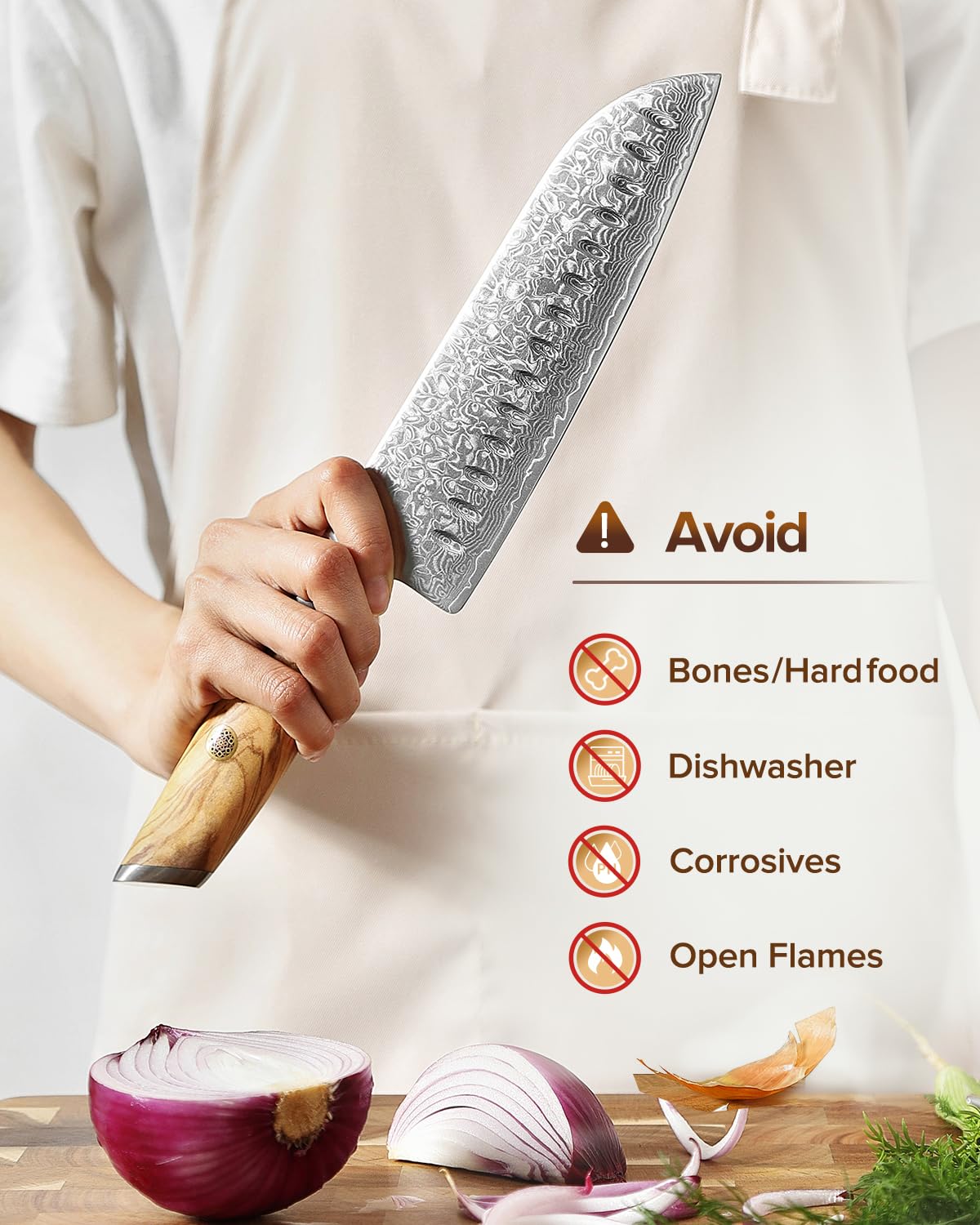 XINZUO Damaststahl 18.2cm Santokumesser, scharf Kochmesser 73 Schichten Damastpulverstahl profi Küchenmesser Chefmesser-mit ergonomischer Olivenholz Griff -Lan Series 9