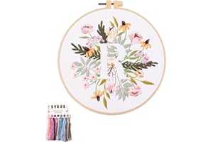 artcici Embroidery Kits Plant Flower Leaf English Letter Patterns for Beginners Adults, Full Range Embroidery Starter Kits Cross Stitch Needlework Supplies (Letter R)