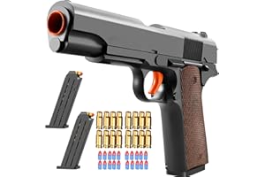 UKOLA Look Real Toy Gun with Ejecting Soft Bullets,Pistol Toys Play EVA Foam Blaster Realistic Model Gun Soft Bullet Gold Gun with Ejection Shell Bullets Fake Gun Model Blasting for Kids (Black_PIS)