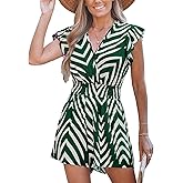CUPSHE Women's Romper Tropical Flutter Sleeve Boho Overall V Neck Wide Leg Outfit Casual Beach