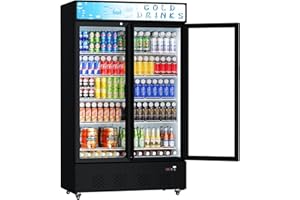 Ferueo Commercial Beverage Refrigerator, 40 Cu.ft.Display Fridge Glass Door Upright Display Door with Adjustable Shelves LED Light for Restaurant,Grocery Stores,Office