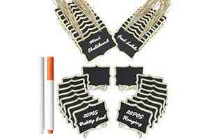 PJLJY 40 Pack Mini Chalkboard Signs - 20 Easel Stand & 20 Hanging Tags with 2 Markers, Reusable Wooden Food Labels for Buffet, Party, Wedding, Place Cards, Table Numbers Decor