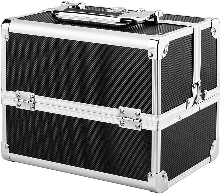 AMASAVA Makeup Case, Lockable Makeup Box/Beauty Box/Vanity Box with Mirror, Professional 3 Tiers Makeup Organiser for make up set, waterproof cosmetic box, Black