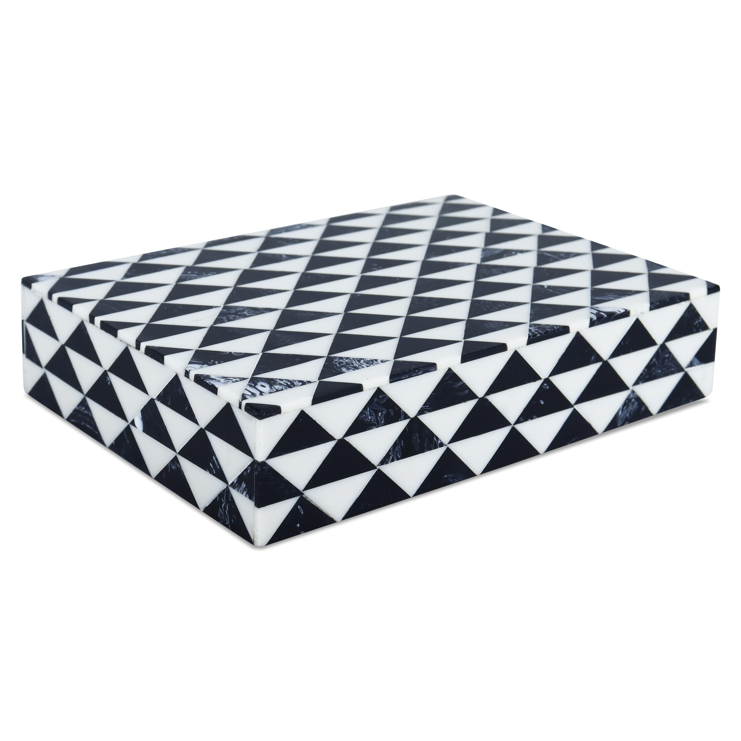 Handicrafts Home Black and White Decorative Storage Box with Lid, Slim Decorative Storage Box, Handmade Resin Inlay Wooden Box, Remote Holder, Desk Organizer, Small Keepsake Box (5x7x1.5 Inch)