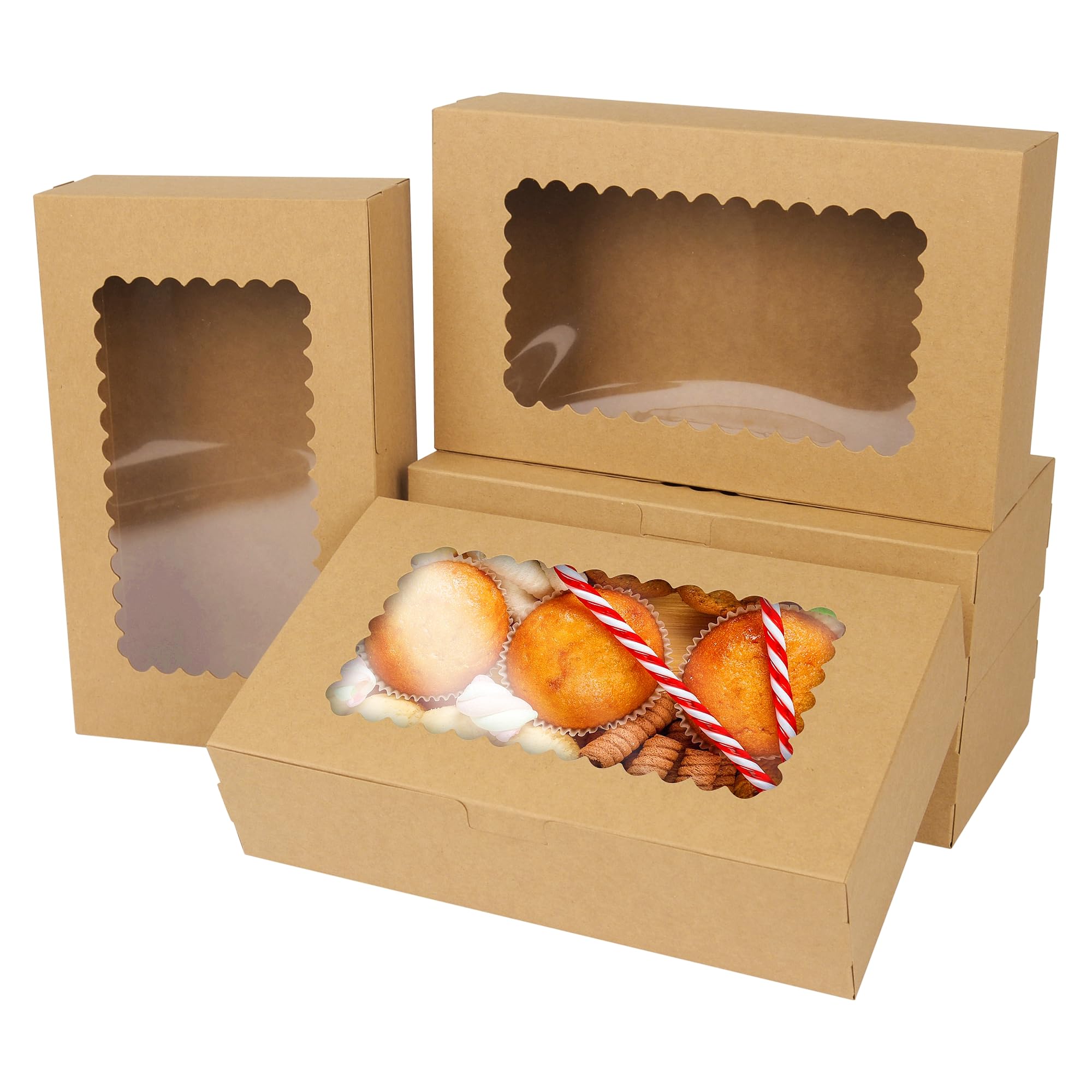 KEYIDO 20 Pack Brown Bakery Boxes with Window 10” x 6” x 2.5” Kraft Cookie Boxes Pastry Biscuit Pie Candy Packaging Boxes for Birthdays Wedding Christmas Party Favors