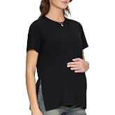 Women's Maternity Shirts, Crew Neck Maternity Top Short Sleeve | Side Split Shape, Pregnancy Tee Design, Casual Wardrobe Basic, For Daily Wear, Layering, Workdays, Weekend Looks, Bump Fit