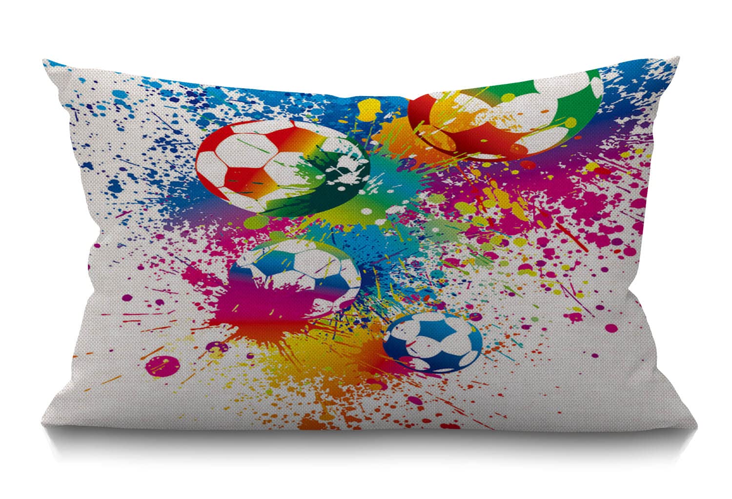 BGBDEIA Football Cushion Cover 30x50 cm Sports Passion Rainbow Color Soccer Balls Doodle Blot Polka Dot Rectangle Pillow Cases Home Decorative Cotton Linen Throw Pillow Cover for Bed Sofa 12x20 Inch