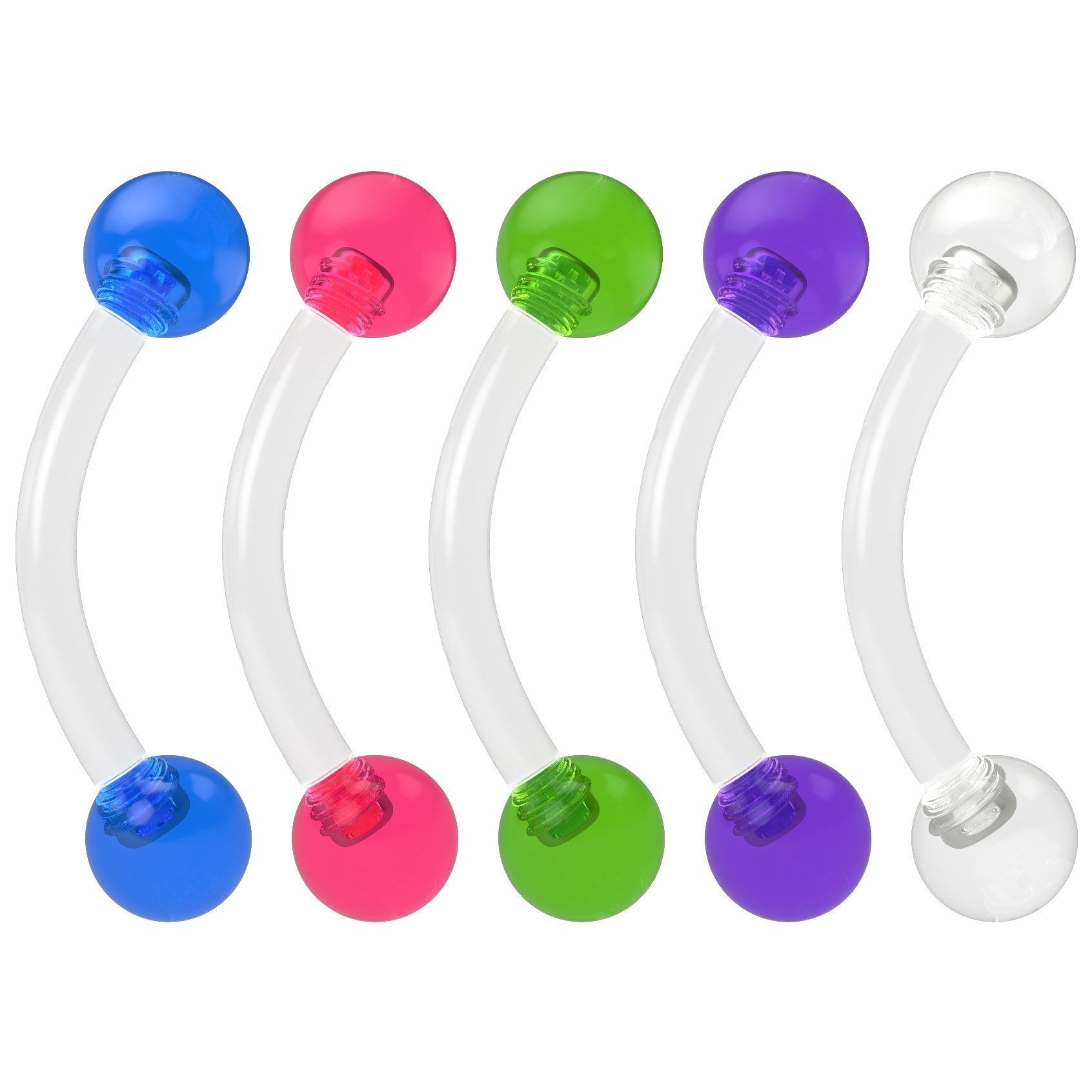 4pc 16g 1.2mm Flexible Acrylic Curved J-Curve Bar Rings Barbell Rook Stud Tragus Eyebrow Cartilage Bar - Clear Retainer Keeper