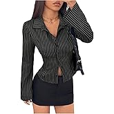 Floerns Women's Striped Button Down Shirts Long Sleeve Business Casual Blouse Top