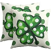 Kawani St. Patricks Day Pillow Covers 18x18 Inch Set of 2 Shamrock Green Polka Dots Outdoor Throw Pillow Covers Rustic Spring Decorative Pillowcases Cushion Covers for Couch Decor