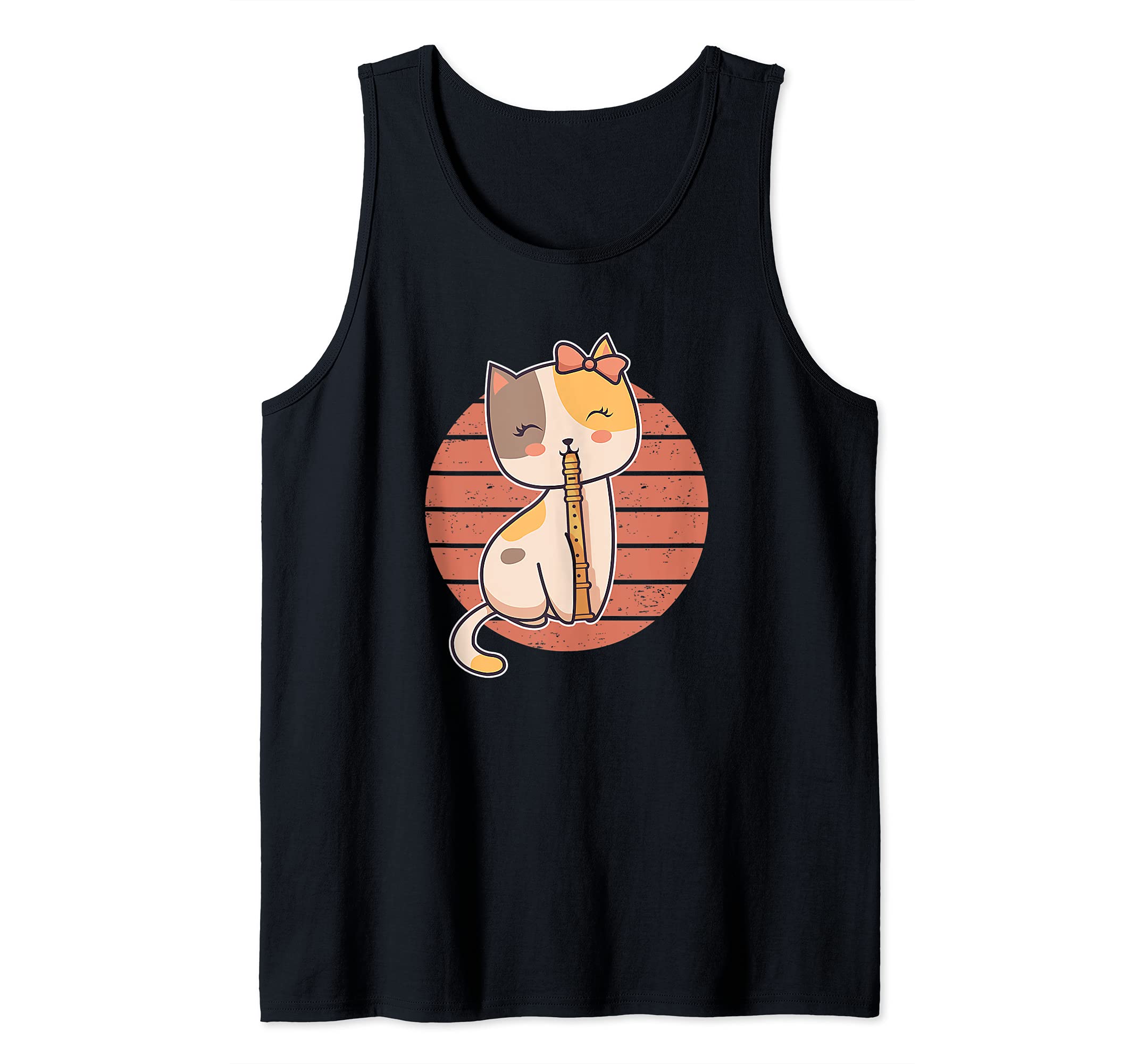 Cute Cat Flute Player Saying Flutist I Cat Playing Flute Tank Top