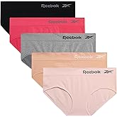 Reebok Hipster Panties for Women - 5 Pack Stretch Performance Seamless Underwear with Relaxed Tag-Free Waistband (S-XL)