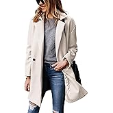 Hooever Women's Notched Lapel Wool Coat Single Breasted Pea Coats Winter Wool Blend Blazer Jacket