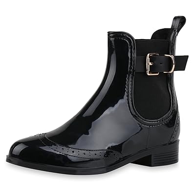 SCARPE VITA Damen Stiefeletten Gummistiefel mit Blockabsatz Lack