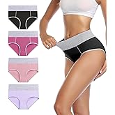 wirarpa Women's Cotton Underwear High Waist Breathable Briefs Soft Underpants Ladies Stretch Panties 4 Pack Black Purple Pink Large