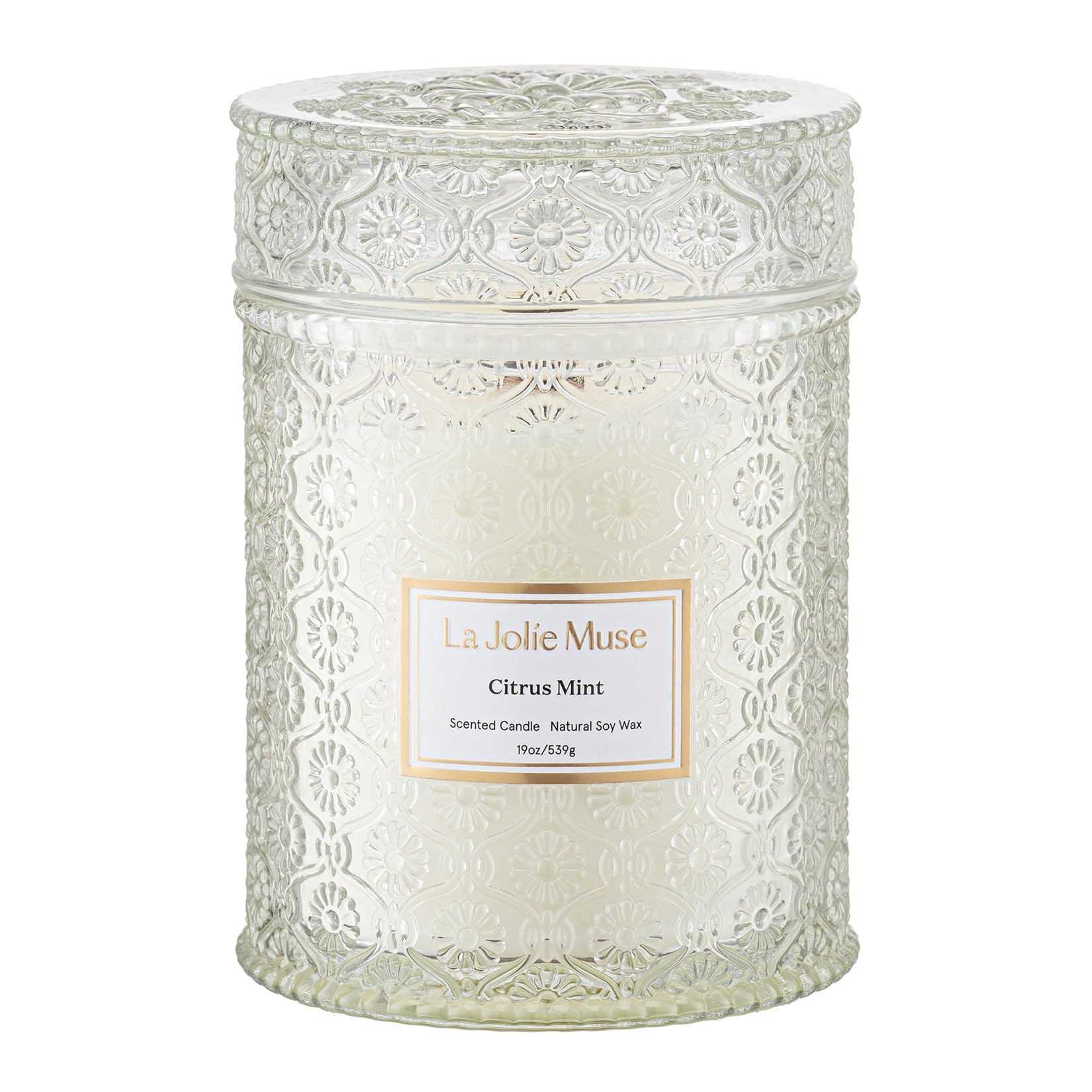 LA Jolie Muse Citrus Mint Candle - Bergamot, Yuzu, Mint | 19 oz Large Wooden Wick Candle | Natural Soy Wax | 90 Hours Clean Burn | Fresh Citrus Candles | Modern Home Decor — image 1