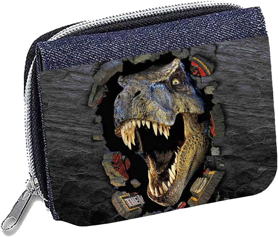 T-Rex Dinosaur Jurassic Denim Customised Personalised Purse Wallet
