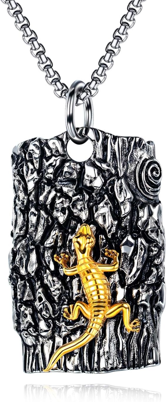 Amazon Aiks メンズ ペンダント 動物 ヤモリ ペンダント かっこいい 木の皮 彫刻風 ネックレス 男性 個性 人気 アクセサリー ジュエリー 通販