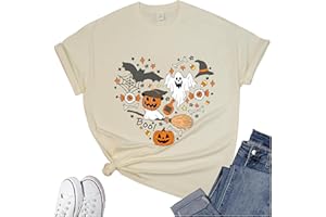 ADIAOA Women's Halloween Shirt: Love Art Patterns Halloween Party T-Shirt Crewneck Short Sleeve
