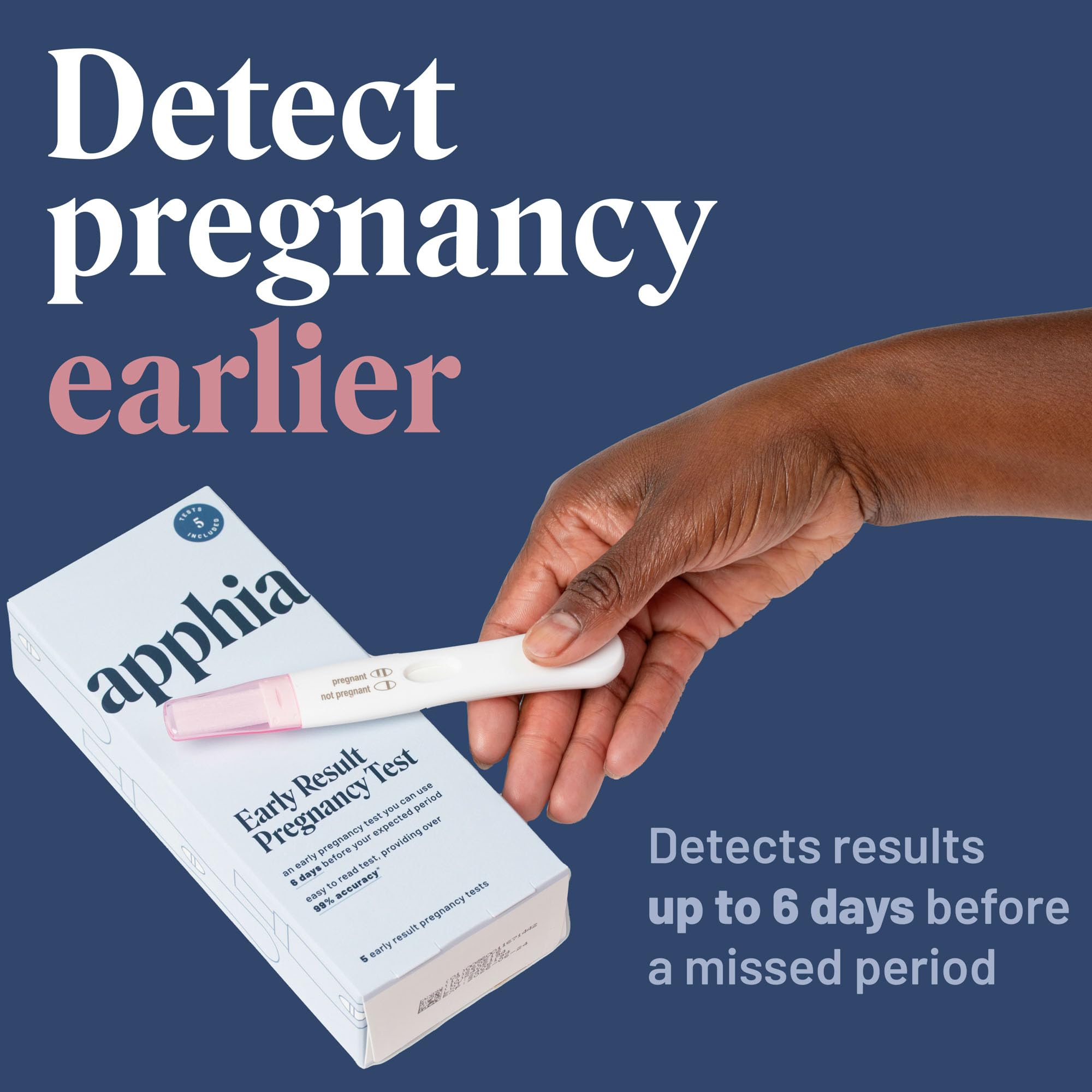 Apphia Early Detection Pregnancy Test | Midstream Pregnancy Test | hCG Test Strips | Get Results 6 Days Sooner – Made in The USA (1 Count (Pack of 5))