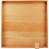 MAGIGO 26 x 26 Inches Extra Large Square Cherry Wood Ottoman Tray with Handles, Serve Tea, Coffee, Classic Wooden Decorative Serving Tray