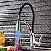 Hotbestus Led Pull Out Kitchen Faucet with Sprayer Single Handle High Arc Mixer Tap Pull down 360 Swivel Spout Chrome Solid Brass Black (1/2 connector, led black)