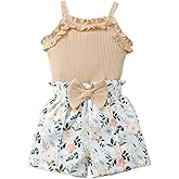 Kucnuzki Toddler Baby Girl Clothes Sleeveless Tank Tops Ruffle Halter Shirts Floral Shorts 2 Piece Set Summer Outfits