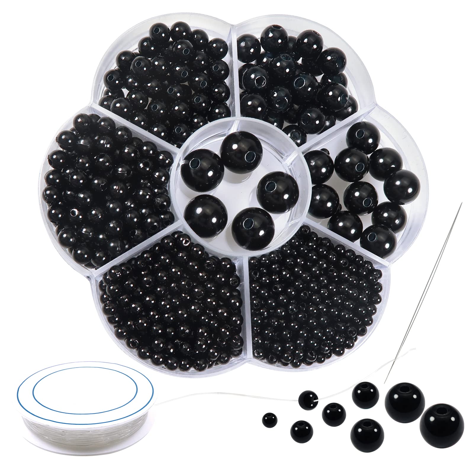 TOAOB 1160pcs Black Pearl Beads for Jewelry Making 3mm to 12mm Plastic Pearl Beads Loose Round Faux Pearl Beads with Holes for DIY Crafts Earring Choker Necklace Bracelet Making