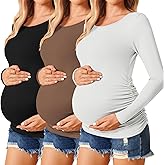 Ekouaer Womens Maternity Shirts Long Sleeve 3 Packs Pregnancy Tee Top Tunic Blouse Casual Mama Clothes S-XXL