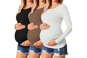Ekouaer Womens Maternity Shirts Long Sleeve 3 Packs Pregnancy Tee Top Tunic Blouse Casual Mama Clothes S-XXL