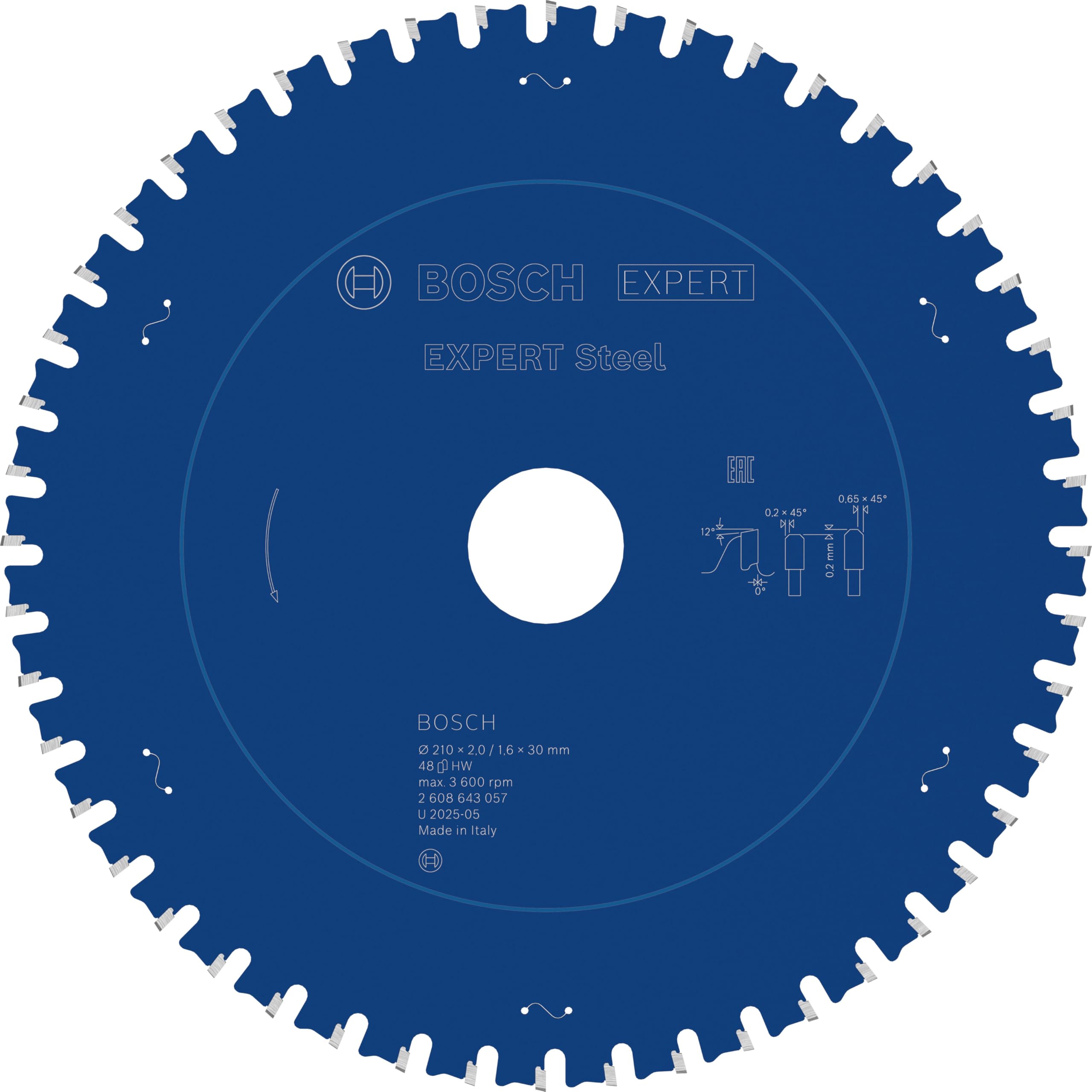 Bosch 2608643057 Circular Saw Blade Expert for Steel 210 X 30 X 2.0 Mm, 48