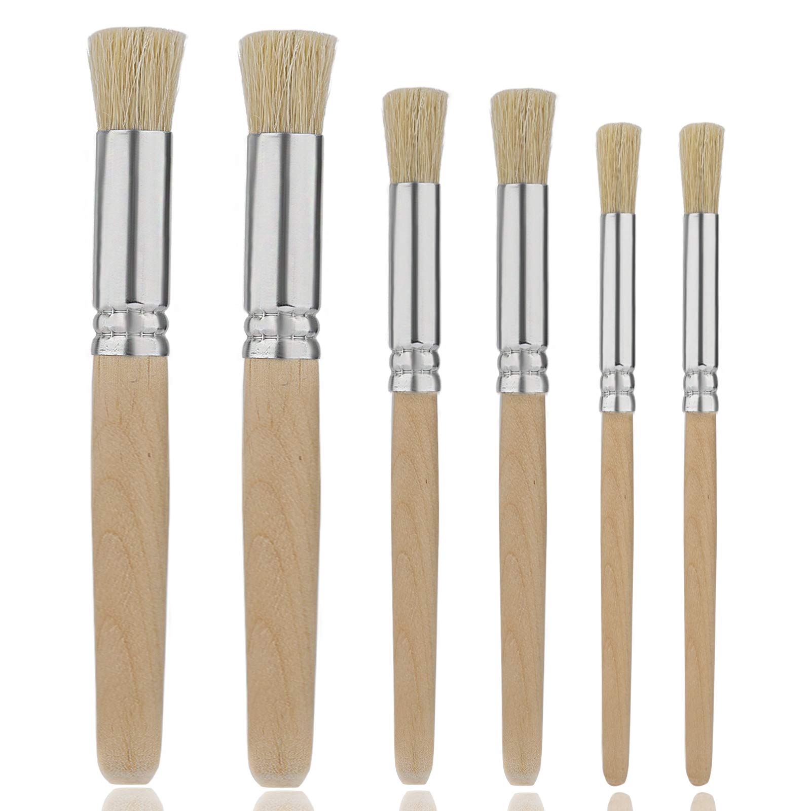 TOYMIS 6 x Wooden Stencil Brushes Natural Bristle Brushes for Acrylic Painting, Oil Painting, Watercolor, Card Making, DIY Craft Projects (3 Sizes)