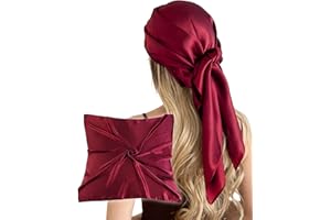 CHUNG 35" Large Head Scarf Solid Color Square Wraps Satin Silky Big Hair Bandanas 90cm Necktie