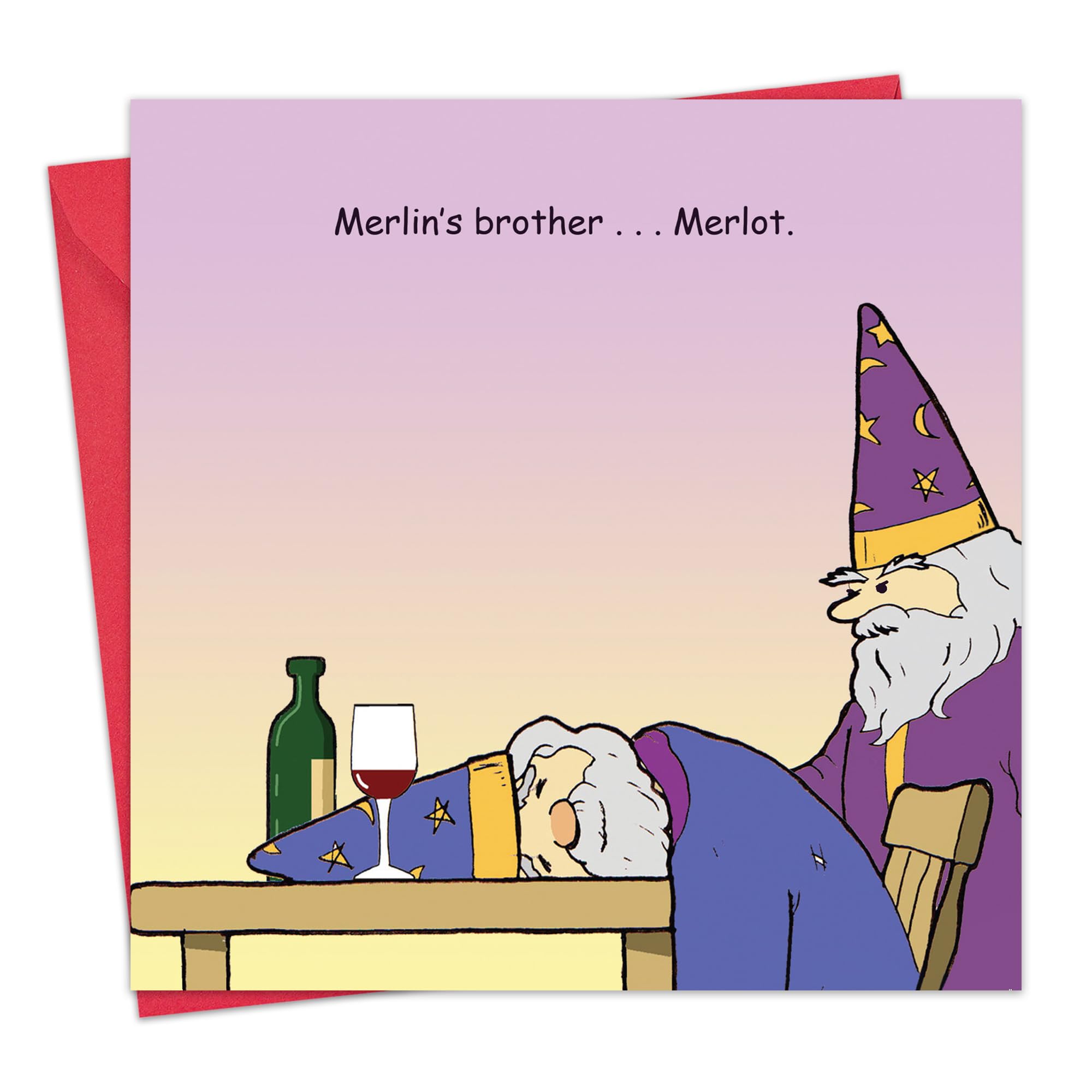 Twizler Funny Card with Merlin, Merlot and Wine - Blank Inside - Humour Happy Birthday Card - Anniversary - Good Luck - Thank You - Fathers Day - Valentines