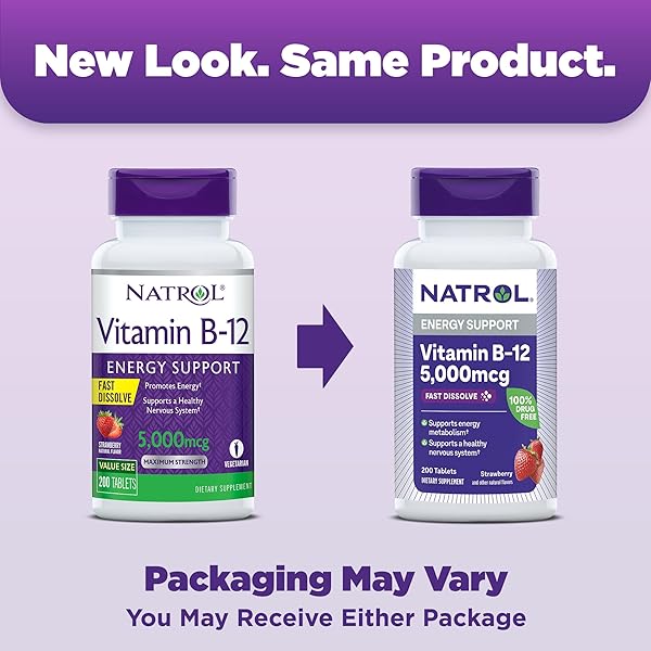 NATROL B12 VITAMINS 5000 MCG, FAST DISSOLVE VITAMIN B12 SUPPLEMENT SUPPORTS A HEALTHY NERVOUS SYSTEM AND ENERGY METABOLISM, 200 TABLETS, UP TO A 200 DAY SUPPLY