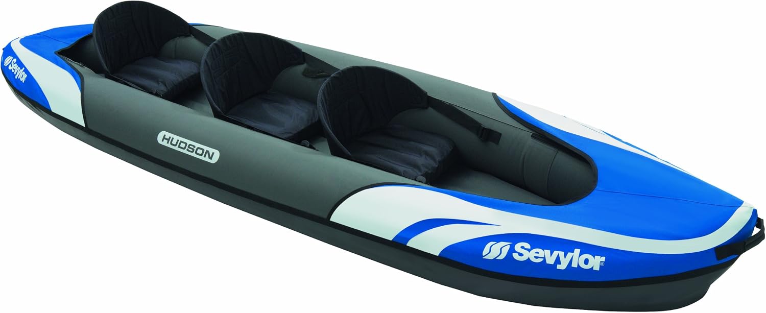 Sevylor Hudson inflatable Canoe, 2+1 person folding kayak, durable and lightweight, compact and easy to transport, 374 x 89 cm