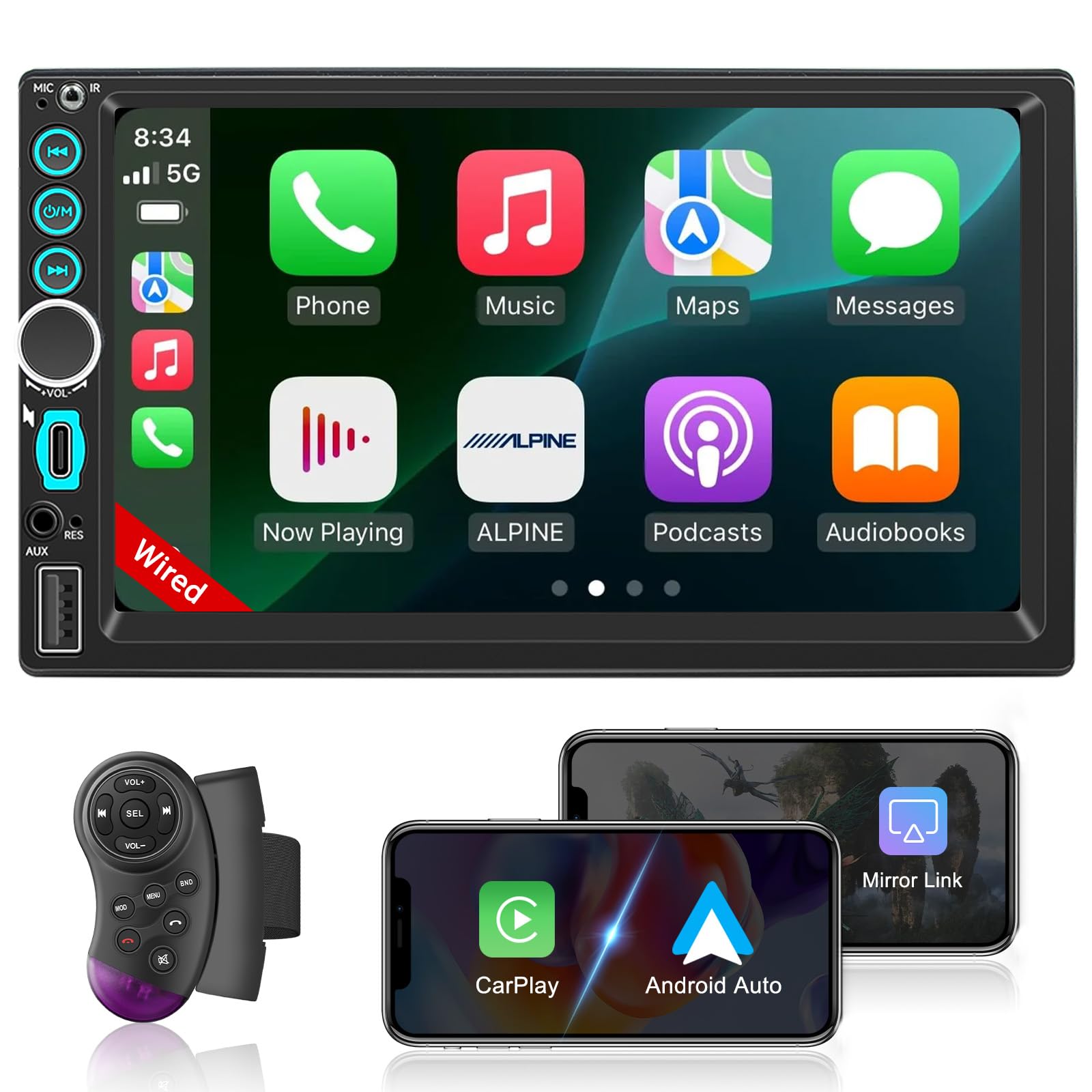 Photo 1 of **MISSING PARTS/check clerk comments**
Double Din Car Stereo Apple Carplay Radio Screen for Car Audio Receivers, Bluetooth Car Play Android Auto 7" Touchscreen, Car Radio Support Bluetooth, SWC, Mirror Link, FM, Type-C
