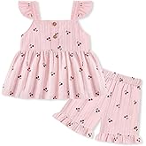 SANMIO Toddler Girl Clothes Summer Baby Girl Cute Sleeveless Tank Tops with Bow and Ruffled Shorts 2Pcs Outfits Set