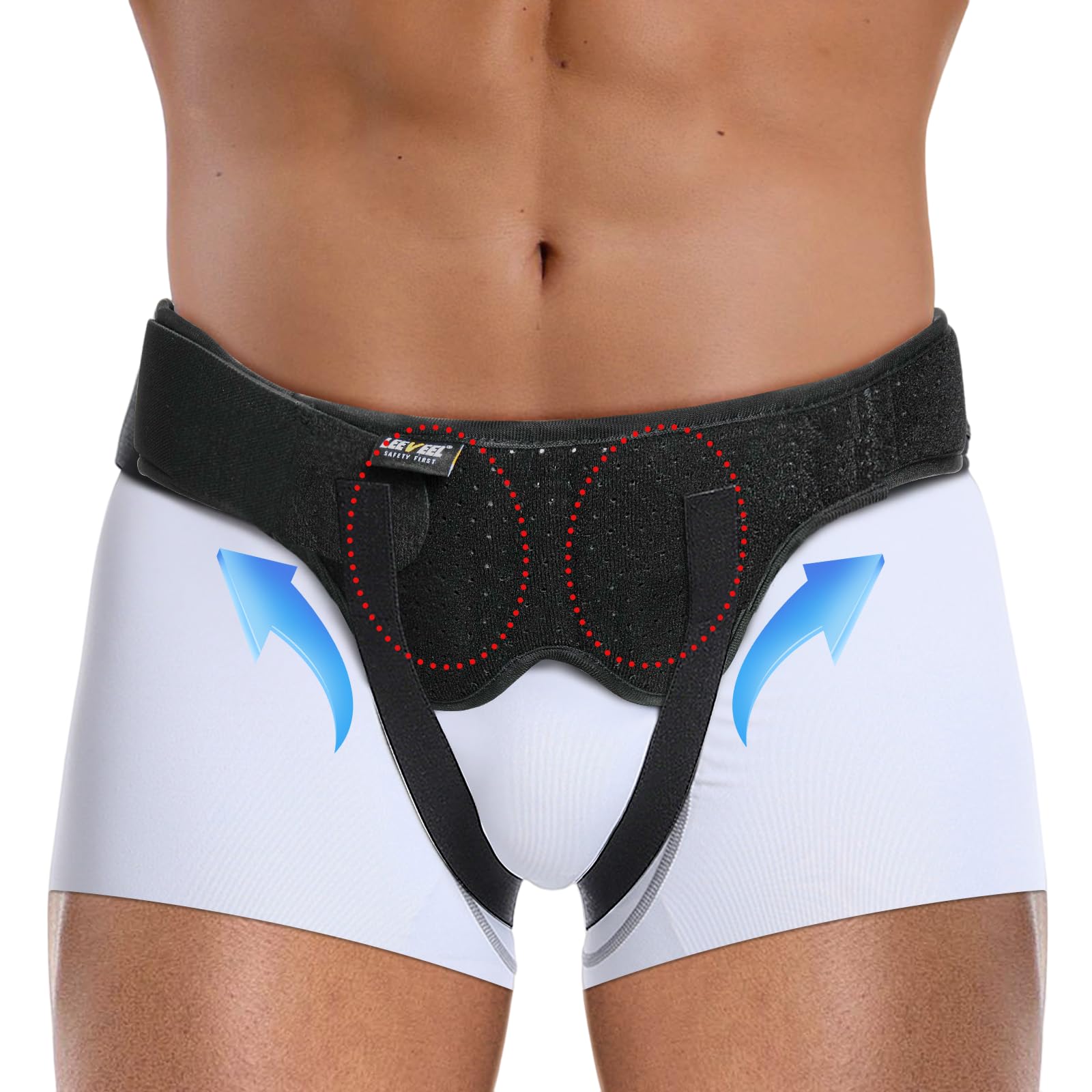 Photo 1 of leeveel Hernia Belts for Men,Medical Hernia Guard Inguinal Truss for Single/Double,Sports Hernia Adjustable Waist Strap with 2 Removable Compression Pads (Medium)