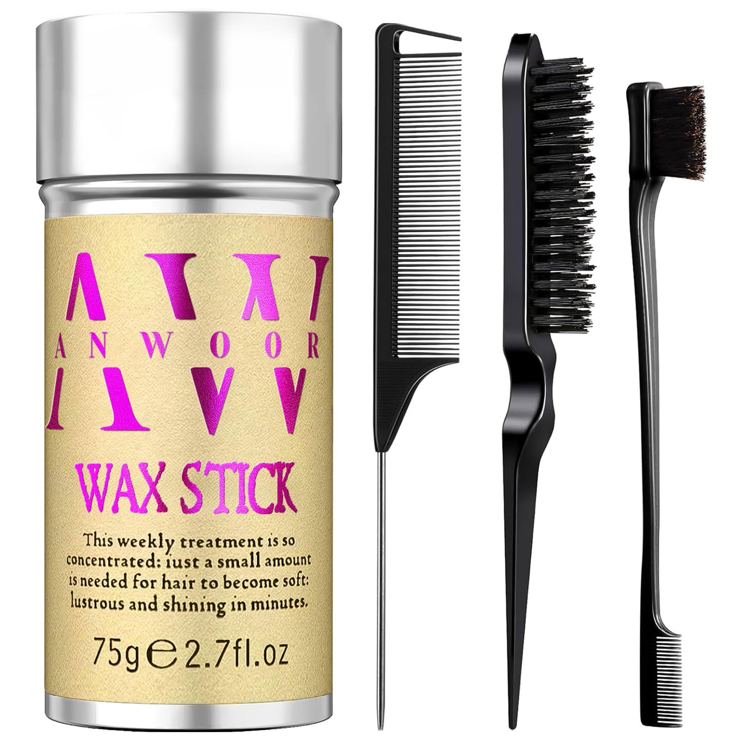 Photo 1 of ***JUST WAX*** AnWoor 4Pcs Edge Brush Slick Back Hair Stick, Hair Wax Stick for Flyaways, Slick Back Hair Brush for Smoothing Baby Hair, Rat Tail Combs Parting Combs for Braiding Hair, Teasing Brush for Fluffy Hair