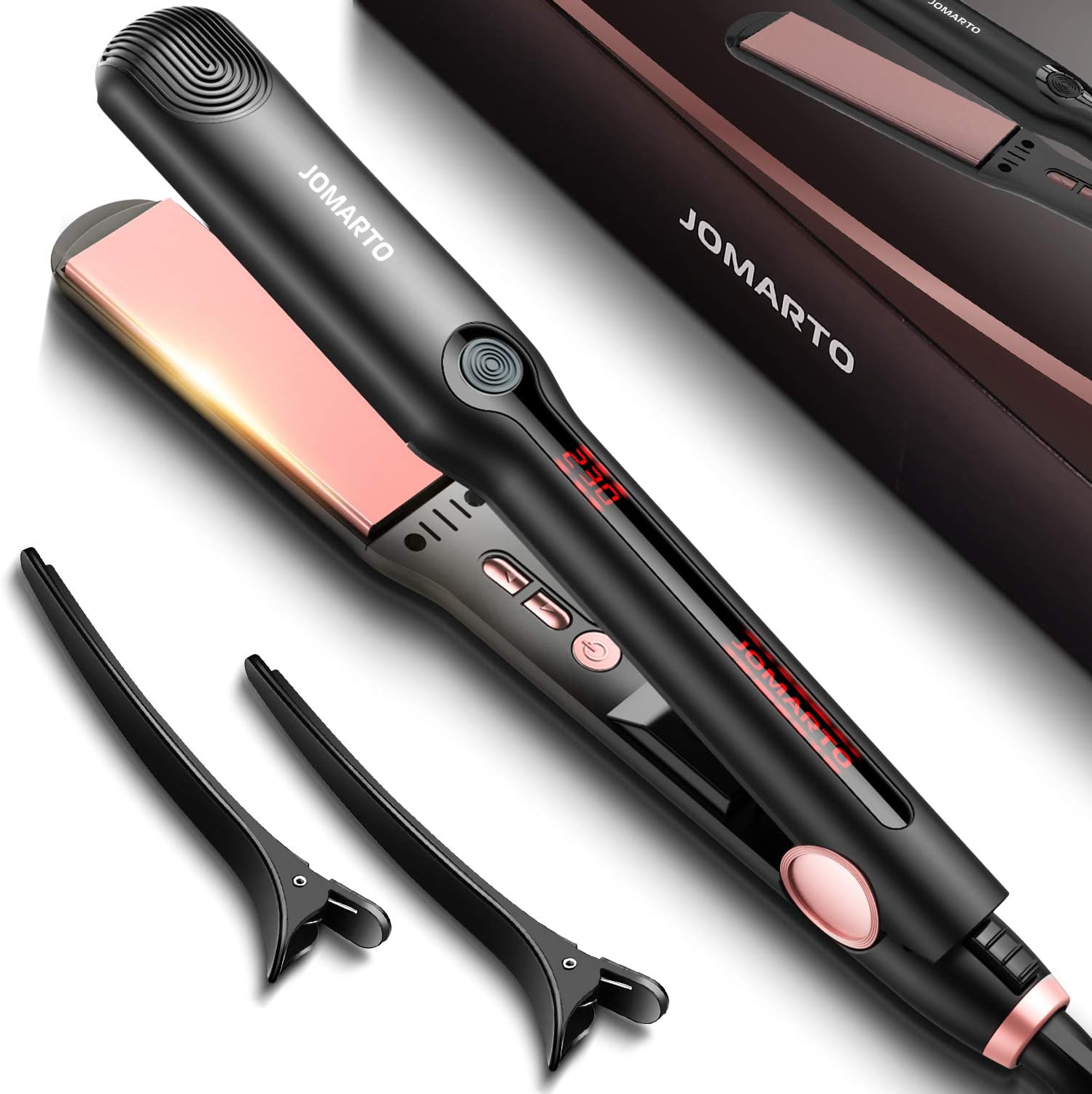 Hair Straightener Flat Iron, 2 in 1 Straightener and Curler, JOMARTO Hair Straightening Iron with Ceramic Plate, LCD Display and Adjustable Temperature, Heats Up Fast, Suitable for All Hair Types: Health & Personal Care