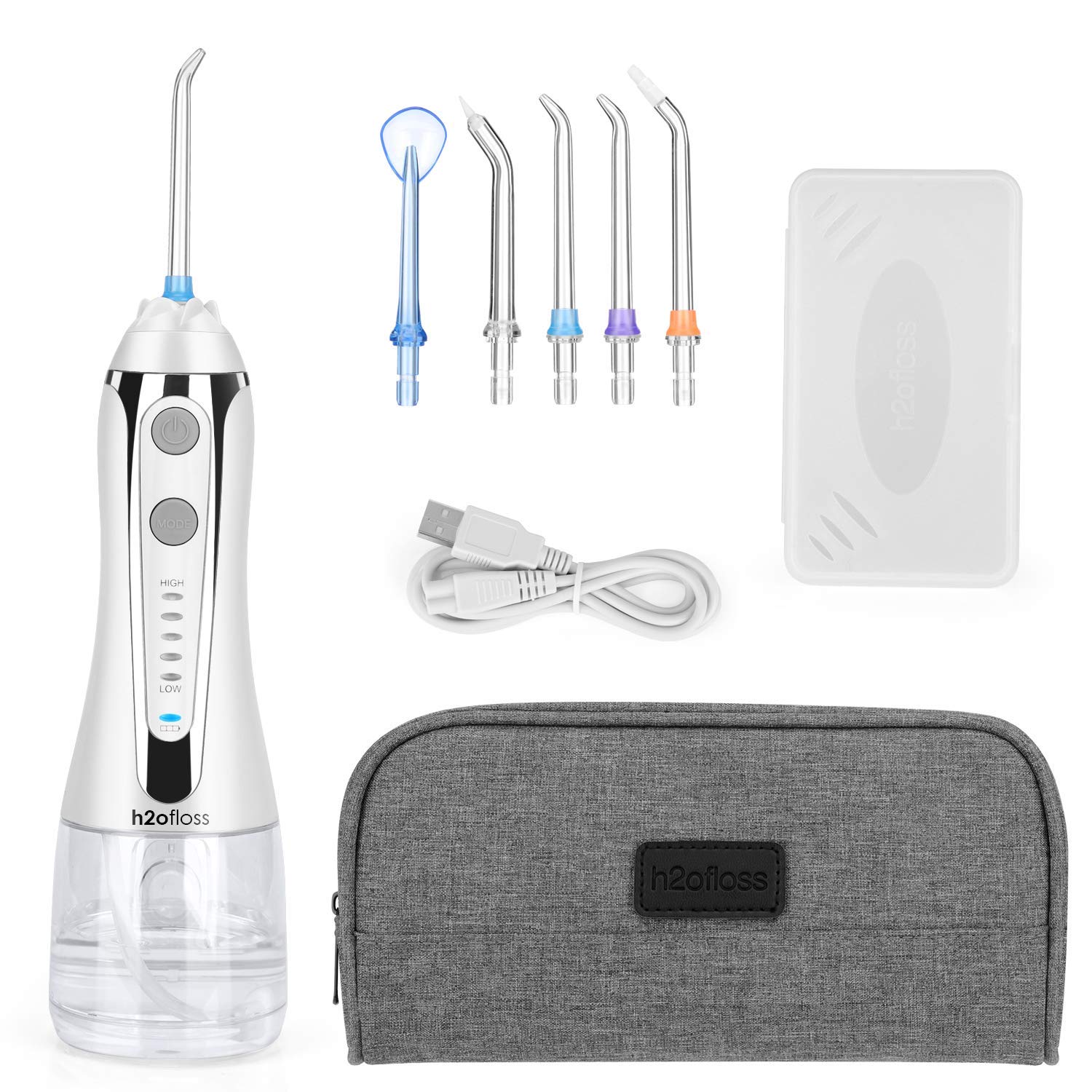 H2ofloss Cordless Water Flosser with 30 Days Battery Life, Premium Water Floss for Teeth, Portable Dental Flosser in 5 Modes, Gravity Ball for Upside Down Use, 300ml Water Tank