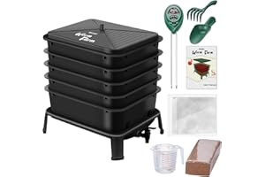 Blütezeit 5-Tray Worm Composter, 53QT Worm Compost Bin Indoor & Outdoor, Worm Farm Kit for Vermicomposting Starter, Recycling Food Waste (Black)