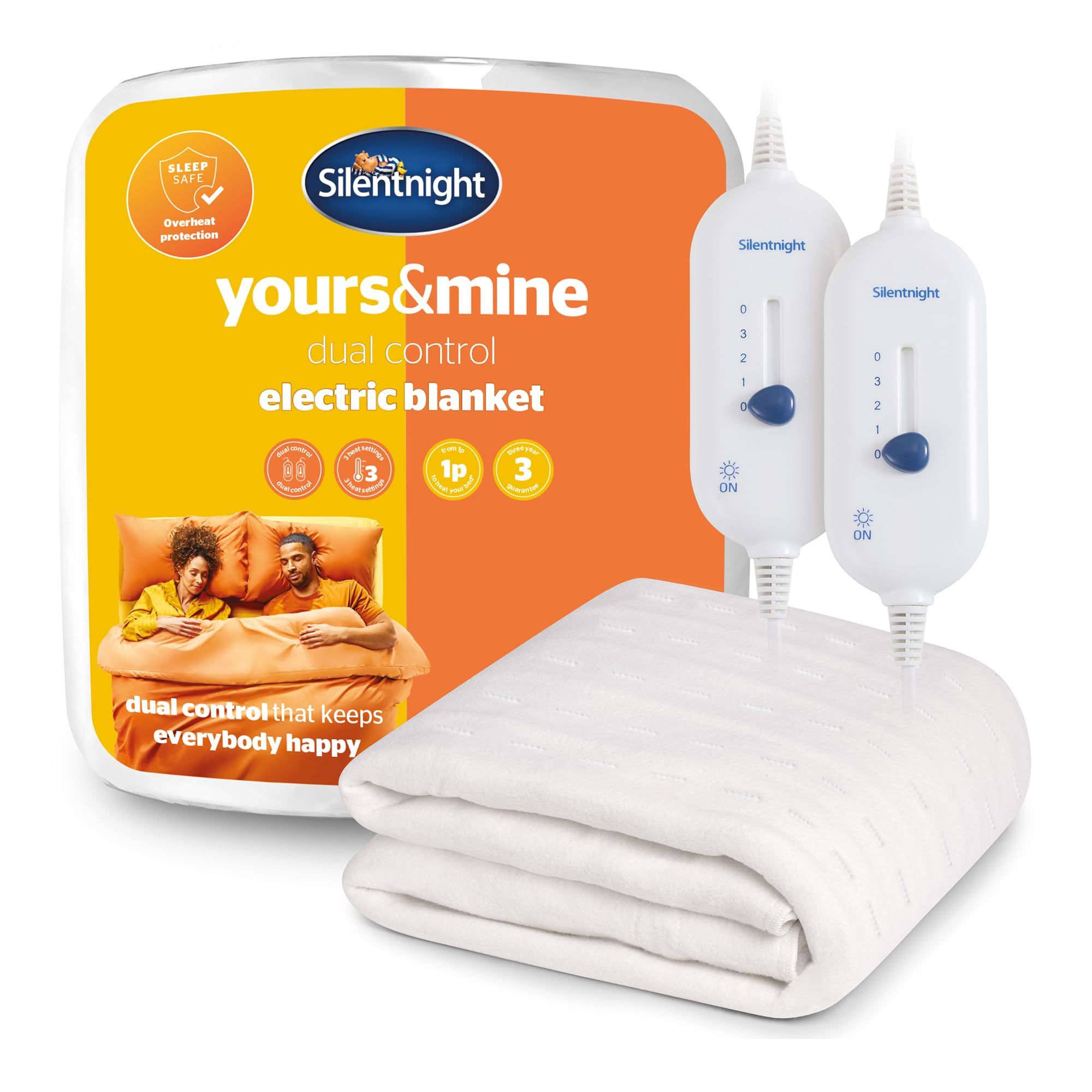 Silentnight Dual Control Electric Blanket Double - Heated Electric Underblanket Bed Warmer Sheet with 3 Heat Settings, Easy Fit Straps, Split Controls and Machine Washable - Double 150x137cm