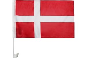 AZ FLAG - Denmark Car Flag 18'' x 12'' - Danish Car flags 30 x 45cm - Banner 18x12 INCHES PLASTIC STICK - Drapeau Danemark