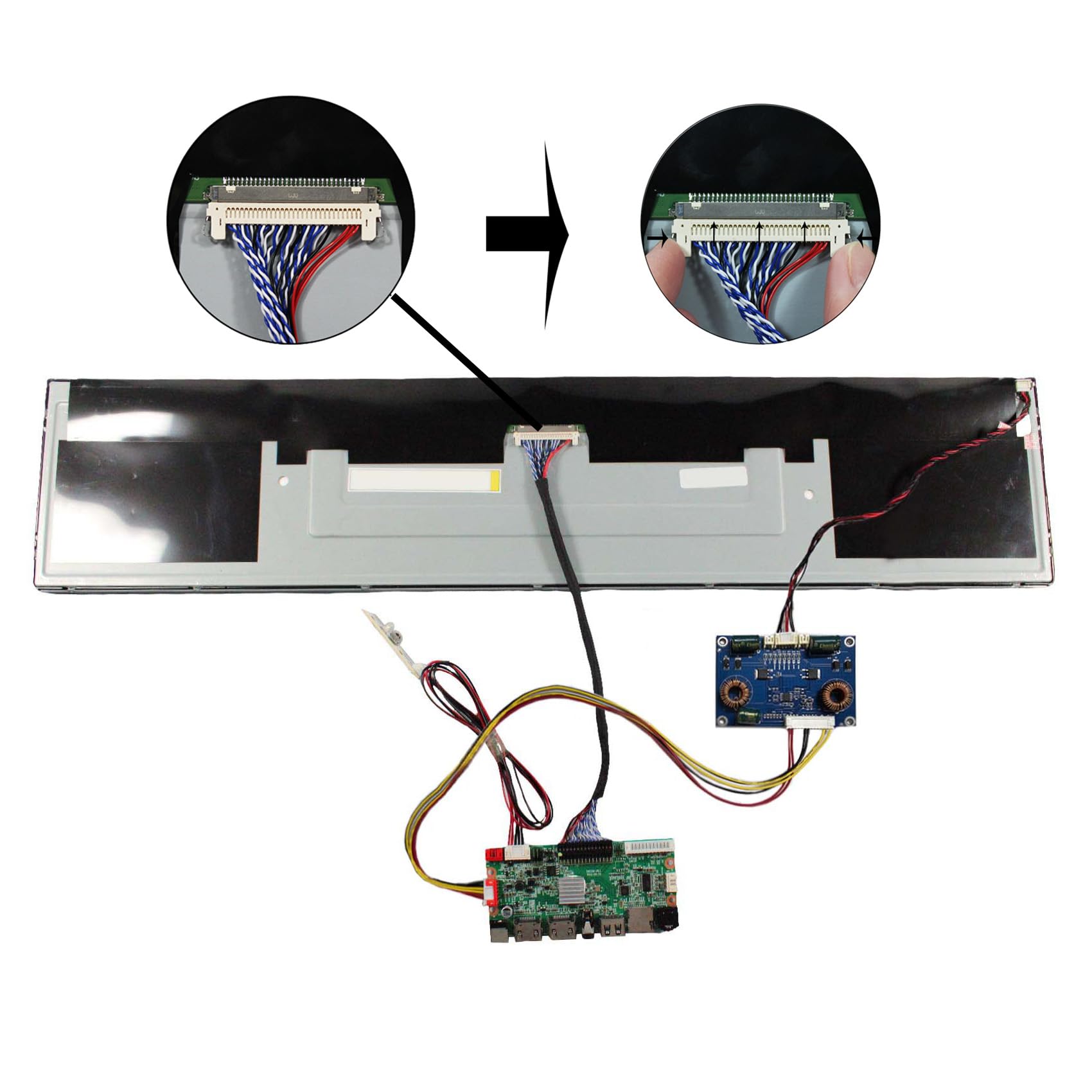 FanyiTek 24 inch 1920x360 DV240FBM-NB0 30pin IPS Stretched Bar LCD Screen and USB SD Audio LVDs Controller Board,for DIY Gaming Marquee Monitor/Supermarket Shelf Display