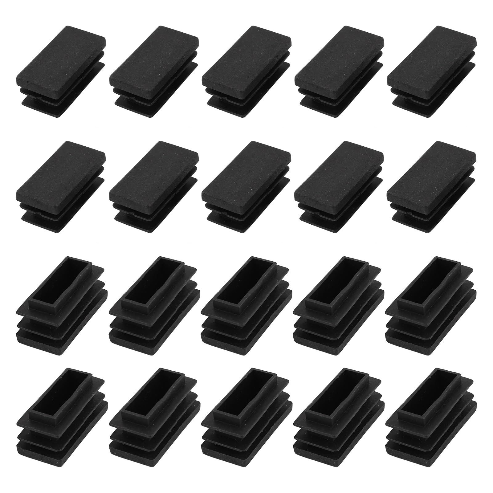 METALLIXITY Rectangle End Caps (30 x 15mm) 24Pcs, Plastic Rectangle Tube Inserts Threaded End Blanking Caps Protector - for Furniture Table Chair Legs, Black
